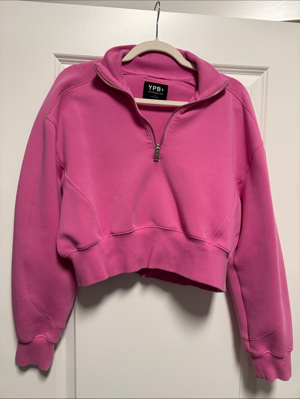 Abercrombie YPB Hot Pink Cropped Half-Zip Sweatshirt